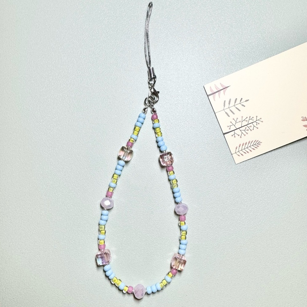 Handmade Phone Strap with Pink Candy Color Beads Phone Accessories